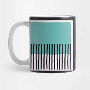 abstract black striped fence and teal blue sky Mug